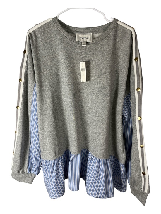 Maeve Tops - NWT Anthropologie Maeve Mixed Media Button Sleeve Sweatshirt XL Grey Stripe